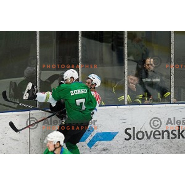 Luka Zorko in action during Alps league ice hockey match between HK SZ Olimpija and Rittner Buam , Tivoli hall, Ljubljana, Slovenia on September 29, 2018