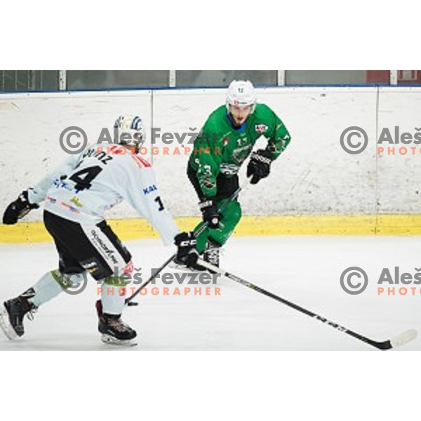 Aljaz Chvatal in action during Alps league ice hockey match between HK SZ Olimpija and Rittner Buam , Tivoli hall, Ljubljana, Slovenia on September 29, 2018