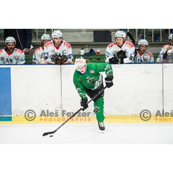 Gregor Koblar in action during Alps league ice hockey match between HK SZ Olimpija and Rittner Buam , Tivoli hall, Ljubljana, Slovenia on September 29, 2018