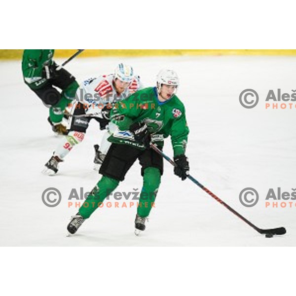 Luka Zorko in action during Alps league ice hockey match between HK SZ Olimpija and Rittner Buam , Tivoli hall, Ljubljana, Slovenia on September 29, 2018