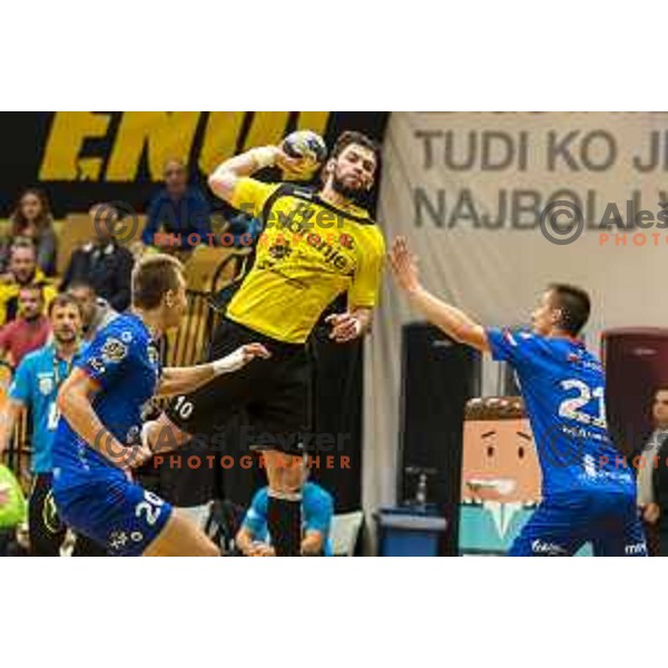 action during EHF league Qualifyer handball match between Gorenje and Gwardia Opole in Red Hall, Velenje on October 7, 2018