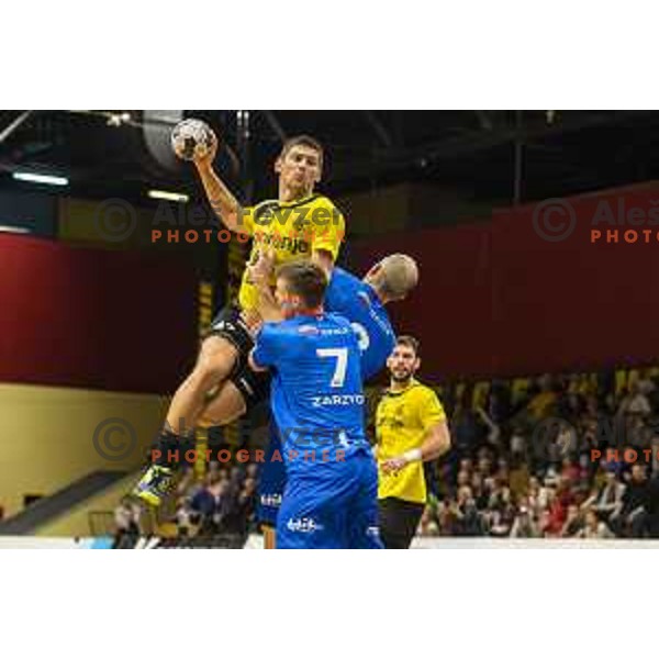 Aleks Kavcic in action during EHF league Qualifyer handball match between Gorenje and Gwardia Opole in Red Hall, Velenje on October 7, 2018