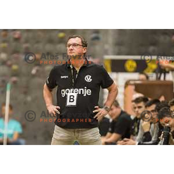 Zoran Jovicic, head coach of Gorenje in action during EHF league Qualifyer handball match between Gorenje and Gwardia Opole in Red Hall, Velenje on October 7, 2018
