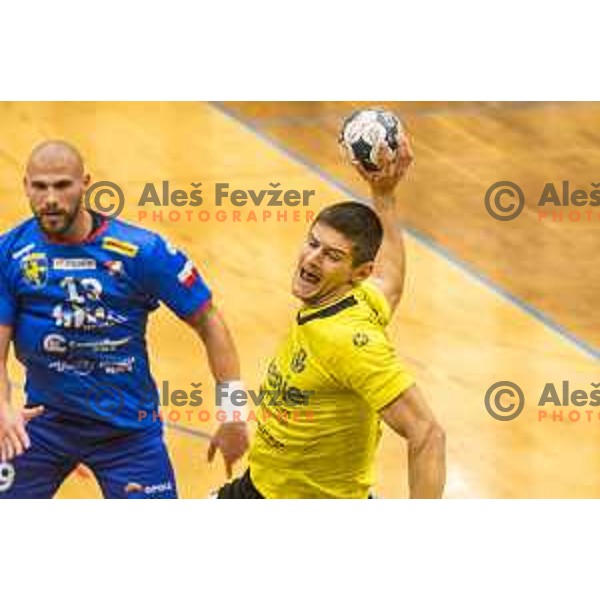 Aleks Kavcic in action during EHF league Qualifyer handball match between Gorenje and Gwardia Opole in Red Hall, Velenje on October 7, 2018