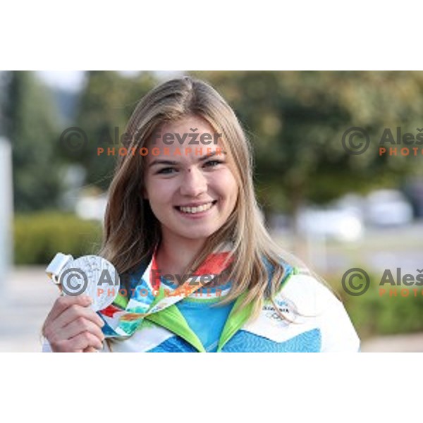 Vita Lukan of Slovenia Youth Olympic team from Buenos Aires Youth Olympic games at Ljubljana Airport on October 20, 2018