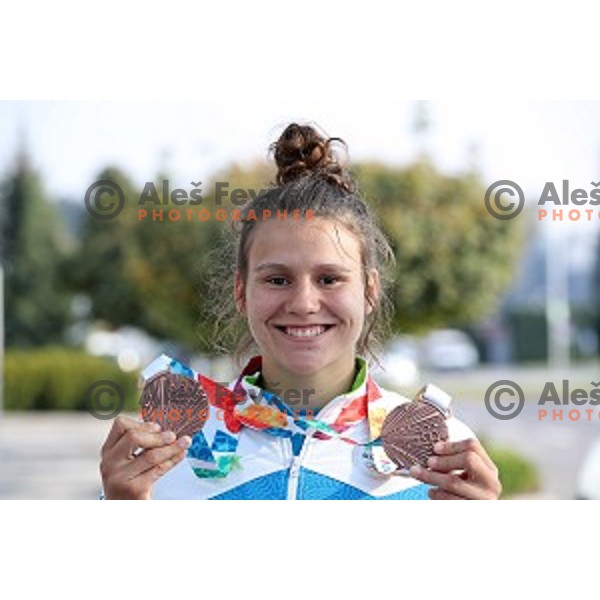 Tina Lobnik of Slovenia Youth Olympic team from Buenos Aires Youth Olympic games at Ljubljana Airport on October 20, 2018