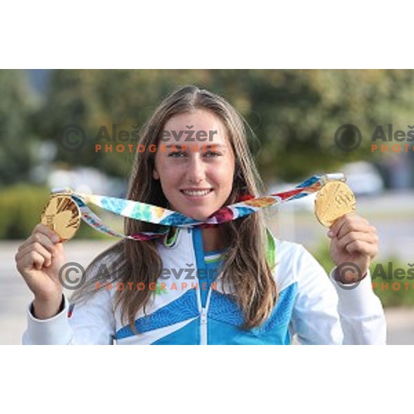 Kaja Juvan of Slovenia Youth Olympic team from Buenos Aires Youth Olympic games at Ljubljana Airport on October 20, 2018