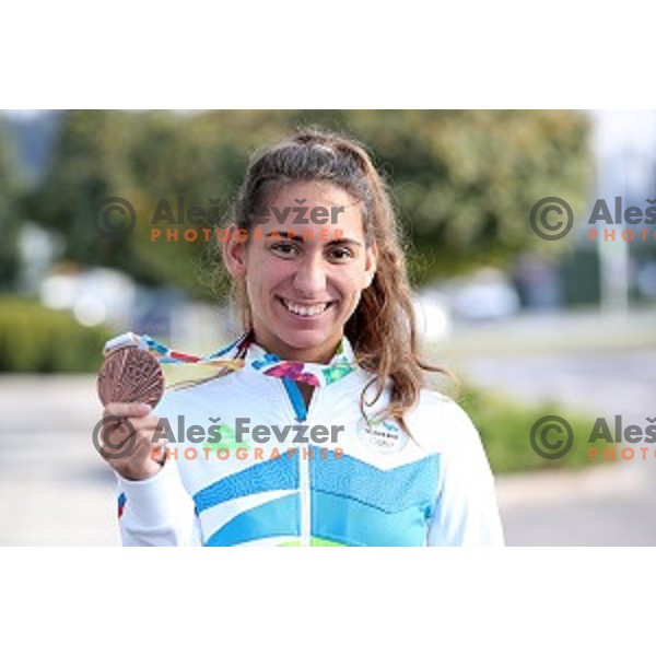Tina Celik of Slovenia Youth Olympic team from Buenos Aires Youth Olympic games at Ljubljana Airport on October 20, 2018