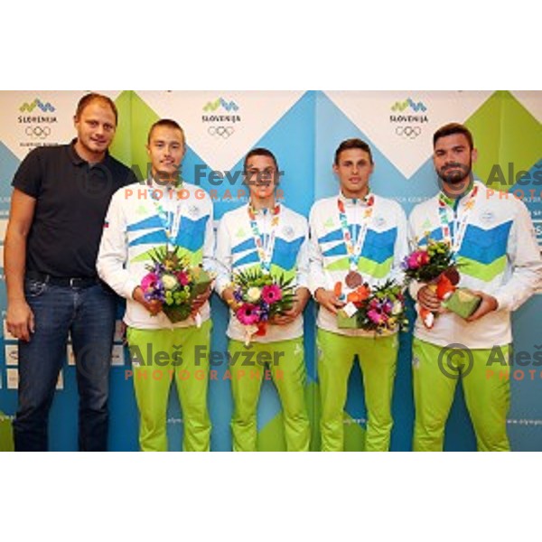 Raso Nesterovic and Slovenia Youth Olympic basketball team 3x3 from Buenos Aires Youth Olympic games at Ljubljana Airport on October 20, 2018