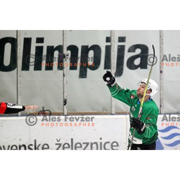 Zan Jezovsek of SZ Olimpija in action during Alps League ice-hockey match between SZ Olimpija and Asiago in Tivoli Hall, Ljubljana, Slovenia on October 20, 2018
