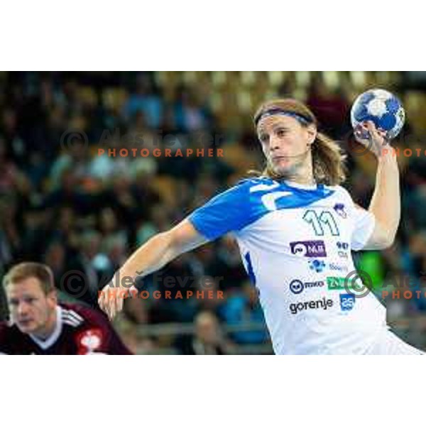 Jure Dolenec in action during handball match between Slovenia and Latvia, Round 1 of European Championship 2020 qualifier, played in Lukna, Maribor, Slovenia on October 24, 2018