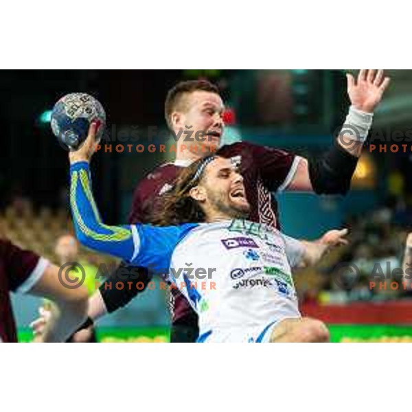 Dean Bombac in action during handball match between Slovenia and Latvia, Round 1 of European Championship 2020 qualifier, played in Lukna, Maribor, Slovenia on October 24, 2018