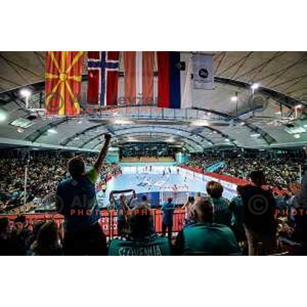 Fans of Slovenia during handball match between Slovenia and Latvia, Round 1 of European Championship 2020 qualifier, played in Lukna, Maribor, Slovenia on October 24, 2018
