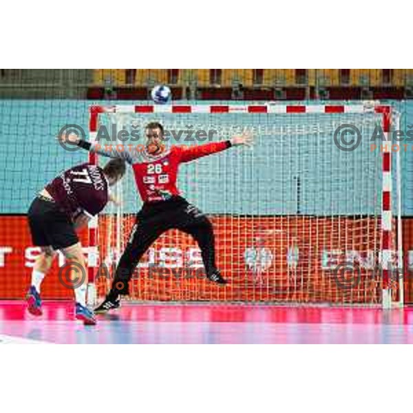 Klemen Ferlin in action during handball match between Slovenia and Latvia, Round 1 of European Championship 2020 qualifier, played in Lukna, Maribor, Slovenia on October 24, 2018