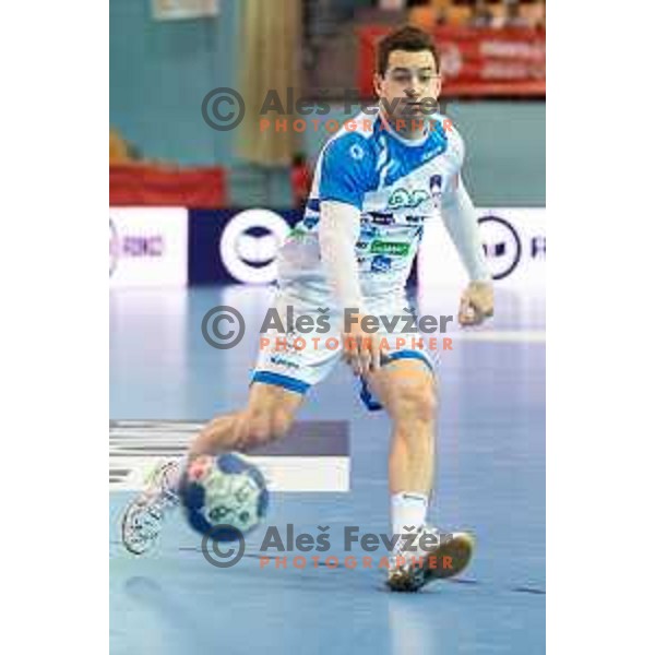 in action during handball match between Slovenia and Latvia, Round 1 of European Championship 2020 qualifier, played in Lukna, Maribor, Slovenia on October 24, 2018