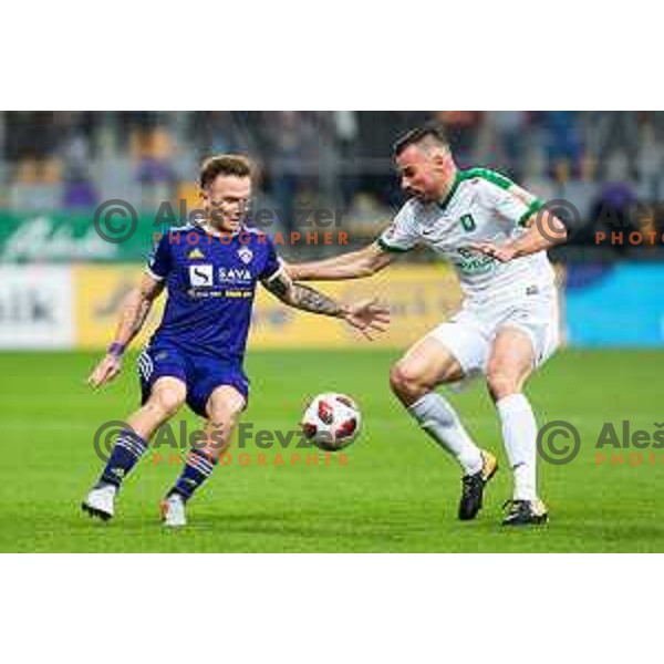 Dino Hotic and Dino Stiglec in action during soccer match between Maribor and Olimpija, Round 14 of PLTS 2018/19, played in Ljudki vrt, Maribor, Slovenia on October 27, 2018