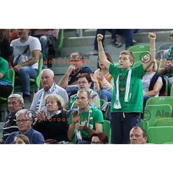 Fans of Petrol Olimpija in action during ABA league basketball match between Petrol Olimpija and Cibona in SRC Stozice, Ljubljana on October 27, 2018