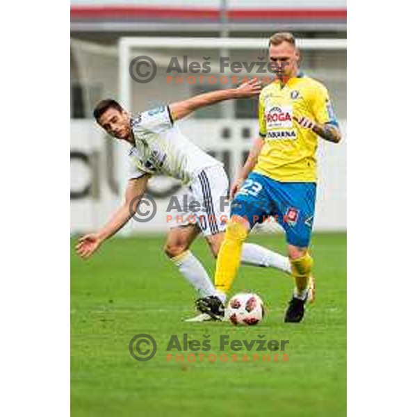 Gregor Bajde and Zan Benedicic in action during soccer match between Celje and Maribor, Round 15 of PLTS 2018/19, played in Arena Z’dezele, Celje, Slovenia on November 4, 2018