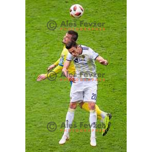 Gregor Bajde and Janez Pisek in action during soccer match between Celje and Maribor, Round 15 of PLTS 2018/19, played in Arena Z’dezele, Celje, Slovenia on November 4, 2018