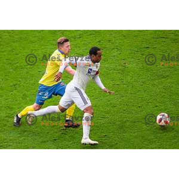 Lovro Cvek and Marcos Tavares in action during soccer match between Celje and Maribor, Round 15 of PLTS 2018/19, played in Arena Z’dezele, Celje, Slovenia on November 4, 2018