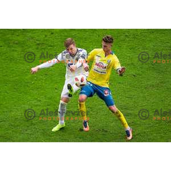 Dare Vrsic and Jakob Novak in action during soccer match between Celje and Maribor, Round 15 of PLTS 2018/19, played in Arena Z’dezele, Celje, Slovenia on November 4, 2018