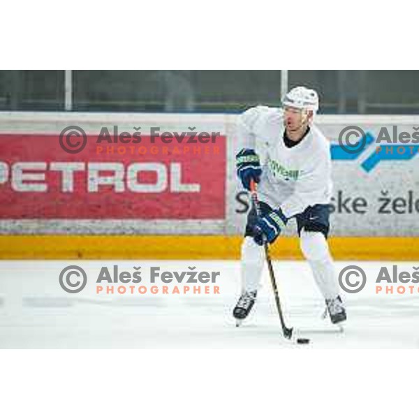 Andrej Hebar of Slovenia ice-hockey team practice during session in Podmezakla Hall, Jesenice on November 6, 2018