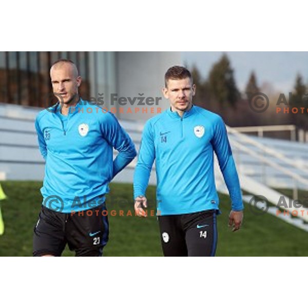 Aljaz Struna and Roman Bezjak of Slovenia National Football team during practice session in NNC Brdo on November 12, 2018
