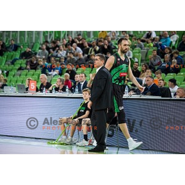 Sasa Nikitovic, Mirza Begic in action during ABA Liga basketball match between Petrol Olimpija and FMP, Stozice Arena, Ljubljana, Slovenia on November 24, 2018