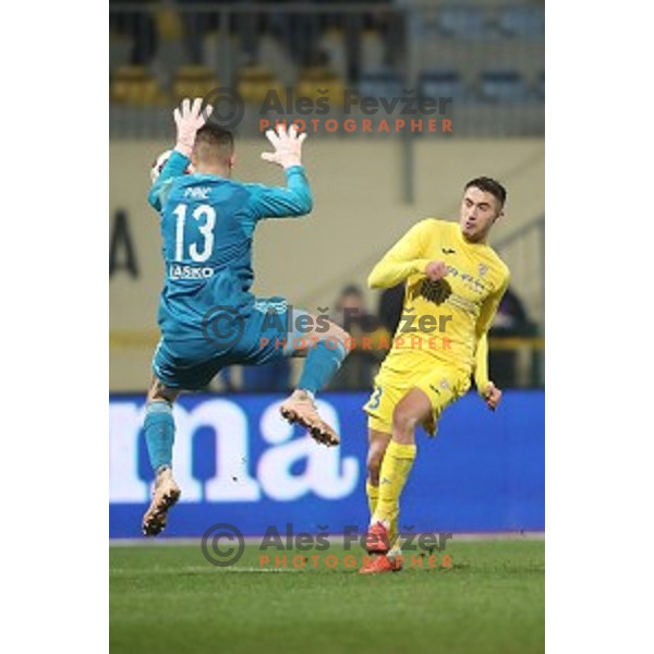 Kenan Piric and Matija Rom in action during Prva liga Telekom Slovenije 2018-2019 football match between Domzale in Maribor in Domzale Sport Park on December 1, 2018