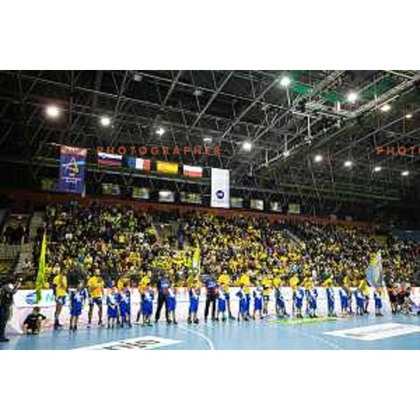Players of Celje PL prior to handball match between Celje PL and Nantes, Velux EHF Champions League 2018/19, played in Zlatorog Arena, Celje, Slovenia on December 2, 2018