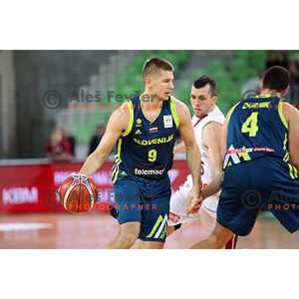 Blaz Mesicek of Slovenia in action during FIBA Basketball World Cup 2019 European Qualifiers between Slovenia and Latvia in SRC Stozice, Ljubljana, Slovenia on December 2, 2018