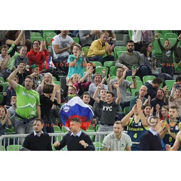 Fans of Slovenia in action during FIBA Basketball World Cup 2019 European Qualifiers between Slovenia and Latvia in SRC Stozice, Ljubljana, Slovenia on December 2, 2018