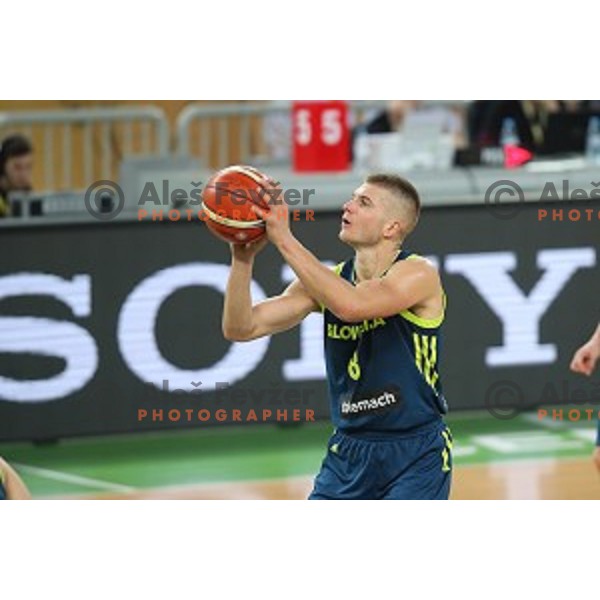 Edo Muric of Slovenia in action during FIBA Basketball World Cup 2019 European Qualifiers between Slovenia and Latvia in SRC Stozice, Ljubljana, Slovenia on December 2, 2018