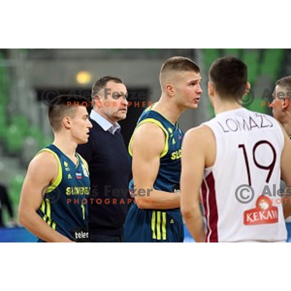 Rado Trifunovic and Edo Muric of Slovenia in action during FIBA Basketball World Cup 2019 European Qualifiers between Slovenia and Latvia in SRC Stozice, Ljubljana, Slovenia on December 2, 2018