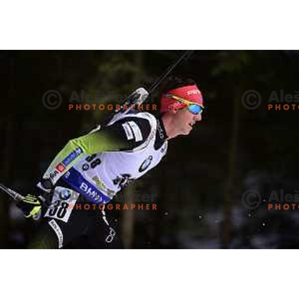 Miha Dovzan (SLO) during Men\'s 20 km Individual at Pokljuka World Cup Biathlon race, Slovenia on December 6, 2018