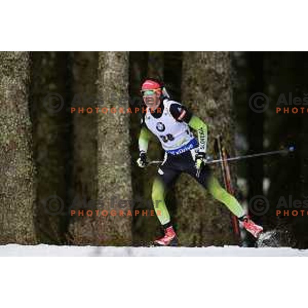 Miha Dovzan (SLO) during Men\'s 20 km Individual at Pokljuka World Cup Biathlon race, Slovenia on December 6, 2018