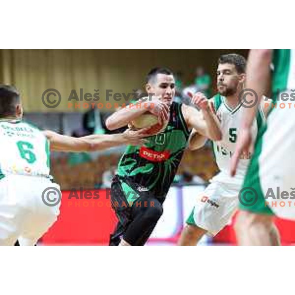 Jan Span of Petrol Olimpija and Paolo Marinelli in action during ABA league basketball match between Petrol Olimpija and Krka in Tivoli Hall, Ljubljana on December 16, 2018