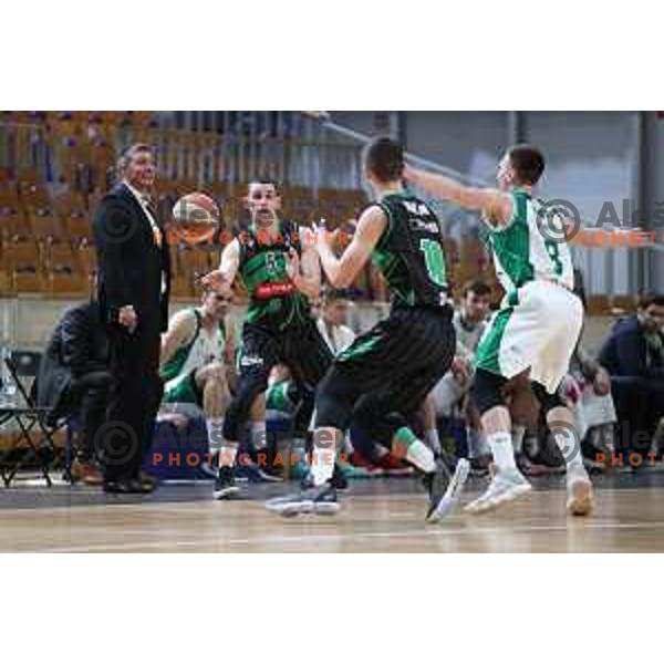 Simon Petrov and Jan Span of Petrol Olimpija in action during ABA league basketball match between Petrol Olimpija and Krka in Tivoli Hall, Ljubljana on December 16, 2018