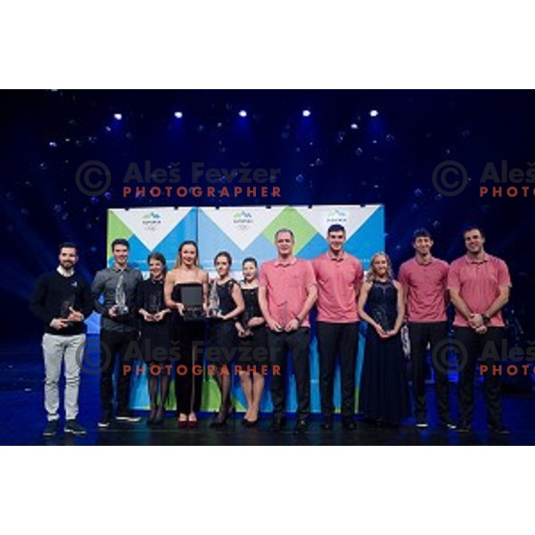 Rok Klavora, Zan Kosir, Tina Trstenjak, Janja Garnbret at Sportsman of Slovenia of the year 2018, Gala-night in Cankarjev Dom, Ljubljana on December 19, 2018