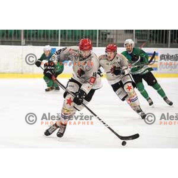in action during Alps league ice hockey match between HK SZ Olimpija and SIJ Acroni Jesenice in Tivoli hall, Ljubljana, Slovenia on December 22, 2018