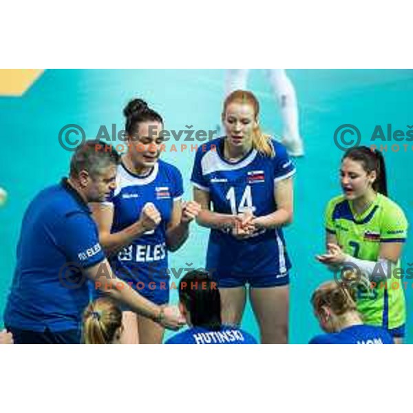 Alessandro Chiappini, head coach of team Slovenia and Tina Grudina, Lana Scuka during 2019 Women European Championship qualifier volleyball match between Slovenia and Iceland, played in Lukna, Maribor, Slovenia on January 5, 2019
