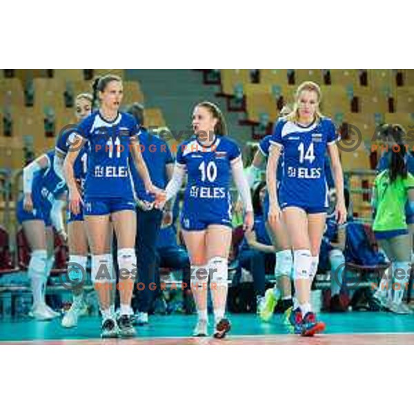Ela Pintar, Sara Najdic of team Slovenia in action during 2019 Women European Championship qualifier volleyball match between Slovenia and Iceland, played in Lukna, Maribor, Slovenia on January 5, 2019