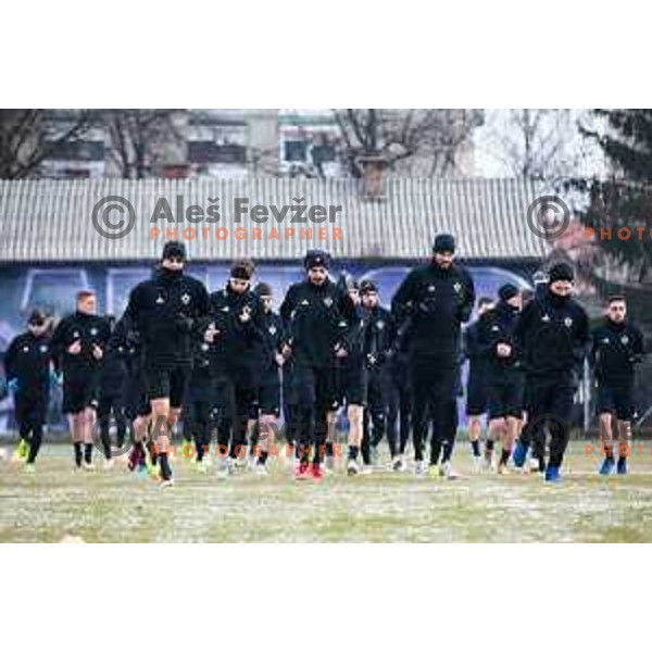 Mitja Viler, Luka Zahovic, Aleksander Rajcevic, Amir Dervisevic during first training session in 2019, Ljudski vrt, Maribor, Slovenia on January 8, 2019