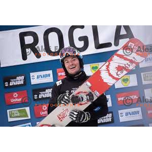 Rok Marguc of Slovenia finished third at FIS World Cup Snowboard Parallel Giant Slalom at Rogla, Slovenia on January 19, 2019