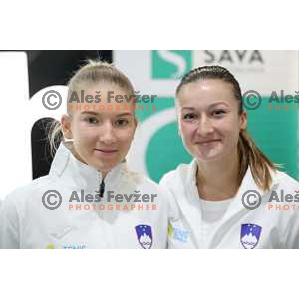 Nika Radisic and Dalila Jakupovic, members of Slovenia FED Cup tennis team during press conference in Ljubljana on January 31, 2019