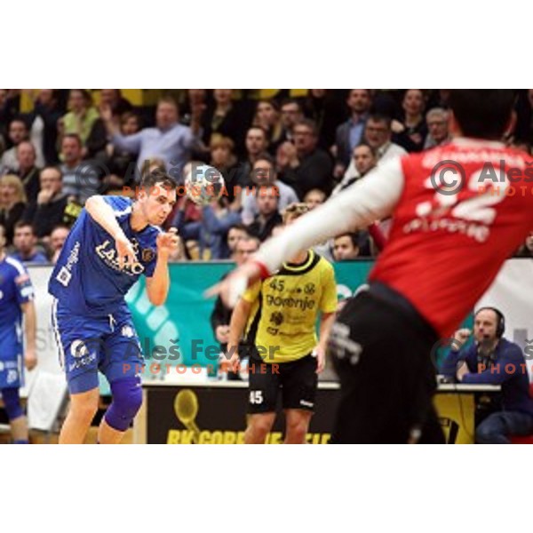 action during 1.NLB leasing League handball match between Gorenje Velenje and Celje Pivovarna Lasko in Velenje, Slovenia on February 2, 2019