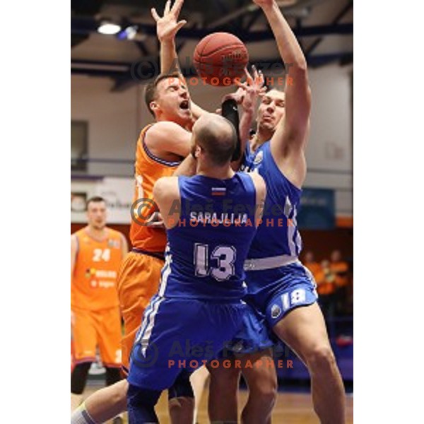 in action during Nova KBM League basketball match between Helios Suns and Rogaska in Domzale Sports Hall, Slovenia on February 3, 2019