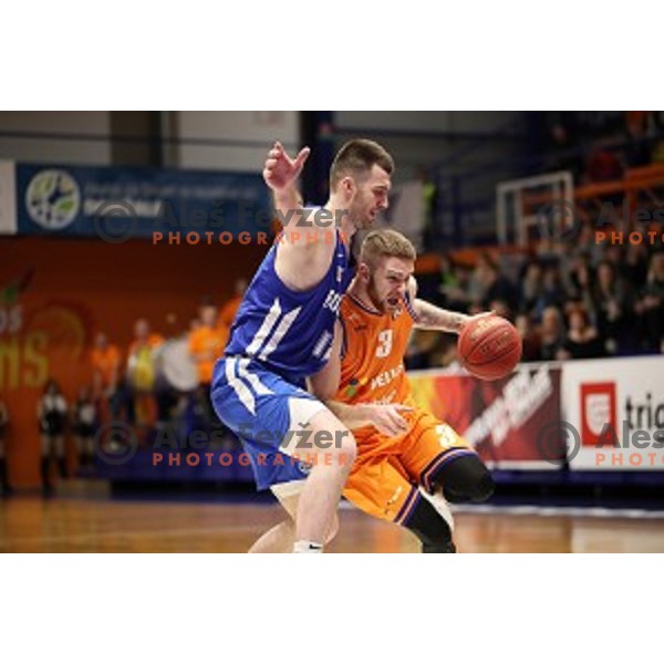 in action during Nova KBM League basketball match between Helios Suns and Rogaska in Domzale Sports Hall, Slovenia on February 3, 2019