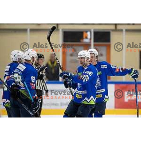 Sabahudin Kovacevic and Ziga jeglic in action during EIHC ice-hockey match between Slovenia and Hungary in Bled Ice Hall, Slovenia on February 7, 2019