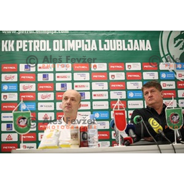 Jure Zdovc, new head coach of Petrol Olimpija and Roman Lisac during press conference in Stozice, Ljubljana on February 21, 2019